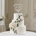 Acrylic Heart Mr & Mrs Cake Topper, Rhinestone and Faux Pearl Accents