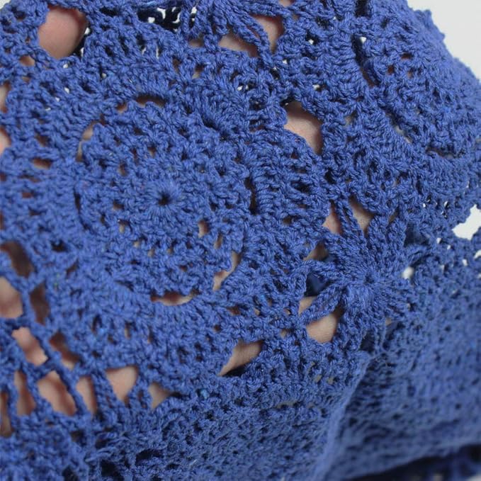 KEPSWET Cotton Handmade Crochet Lace Table Runner Blue Rectangle Coffee Table Dresser Decor (14x60 inch)