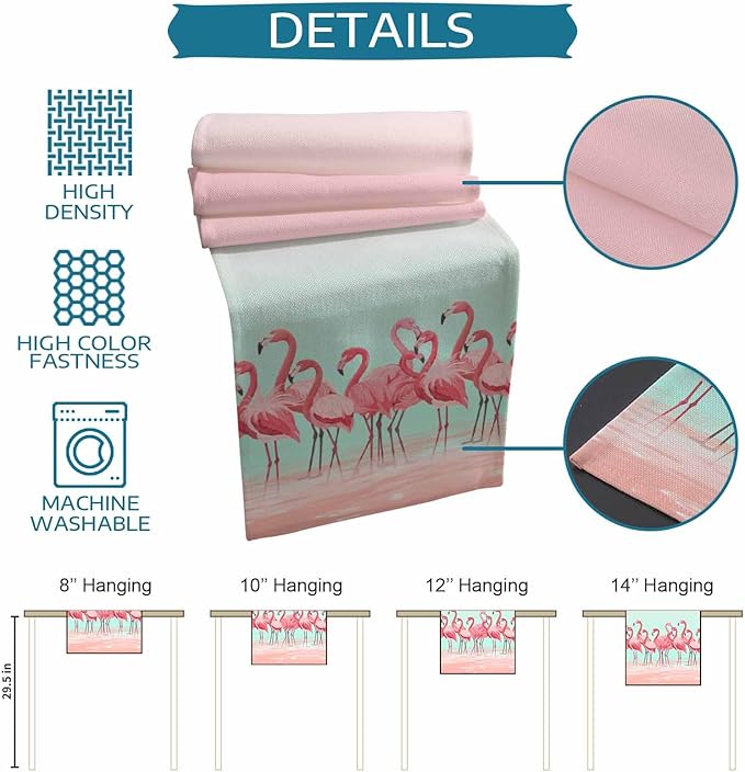 Tropical Flamingo Cotton Linen Table Runner for Dining Kitchen, Wedding Outdoor Party Tablerunners Decoration, Pink Bird Coastal Nautical Animal Dresser Scarf Coffee Tablecloth Runners 13x108 Inches