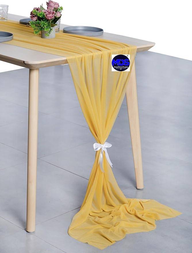 MDS Halloween Chiffon Table Runner - 20 Pack, 29 x 170 Inches, 14ft Each - Sheer Spooky Table Runners for Haunted House Parties, Trick-or-Treat Tables, Witchy Décor, Wedding & Events - Gold