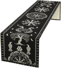 Ancient Abstract Pattern Table Runner, Tree of Life Eagle Dragon Boat Rudder Black and White Table Runner 13x108 Inch
