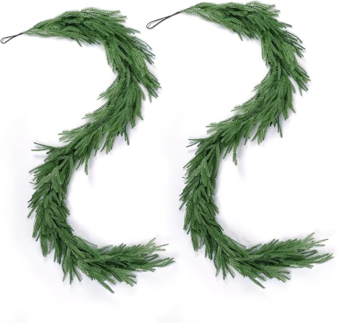 Garlands 2 Pack, 6 Ft Green Artificial Norfolk Pine Christmas Decor