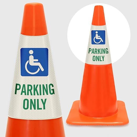 SmartSign “Handicapped Parking Only” Bright Reflective Cone Message Sleeve, [Cone Not Included]