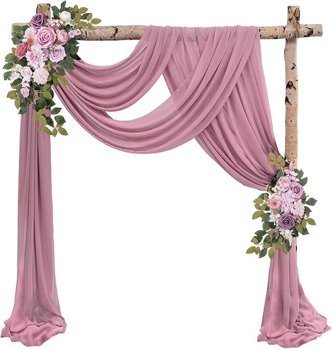 Wedding Arch Draping Fabric, Dusty Rose Chiffon, 2 Panels 20 Ft Long