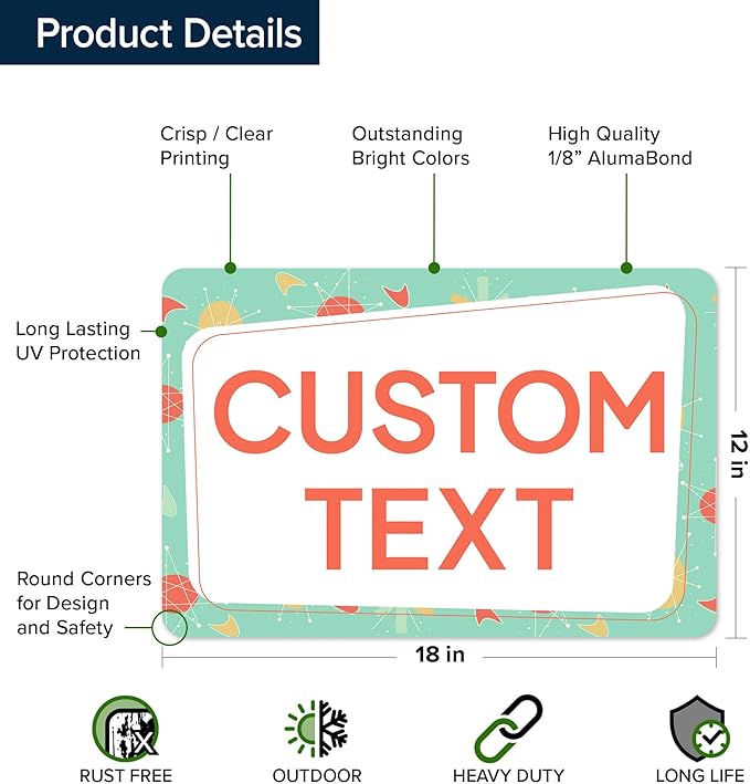 Custom Sign, Custom Street Sign, 11 Font Colors, 13 Font Styles, 4 Hole Options, 22 Sizes, 12x18 Inches, Rust Free DiBound, Fade Resistant, Made in USA by My Sign Center (Mid-Century Modern 2)