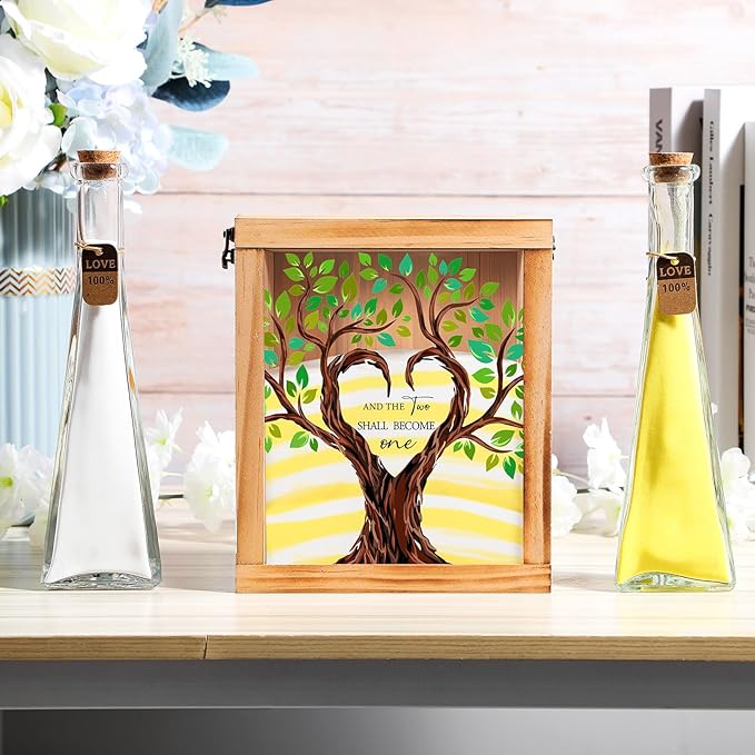 Wedding Sand Ceremony Set with 2 Glass Vases, Wood Shadow Box and Sand