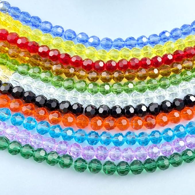 200 PCS 6mm Crystal Glass Beads Round Multiple Faceted Loose Spacer Glass Beads for DIY Handcrafte Bracelet Necklace Earring Jewelry Making(Gold Champagne)