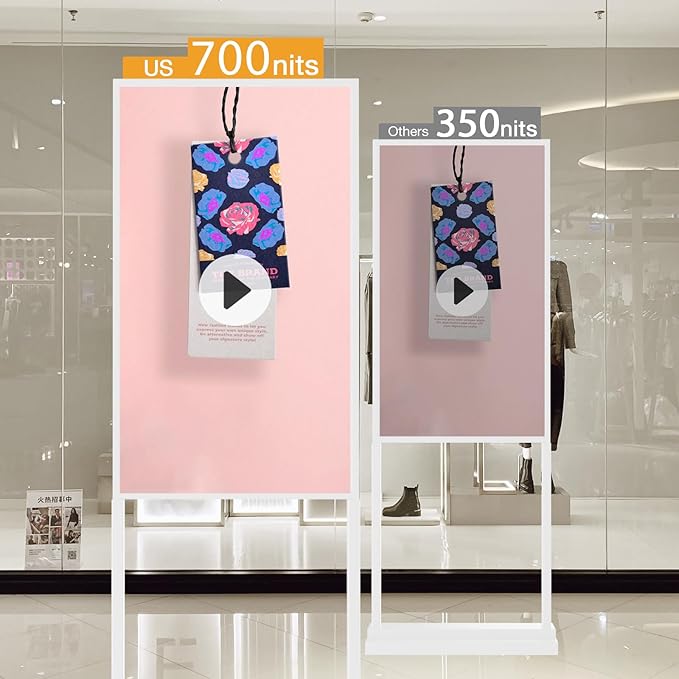 32 inch Digital Signage Kiosk LCD Advertising Display Menu Displays Indoor Floor Standing Vertical Poster White 2+32GB 2K 700nits Android OS with USB