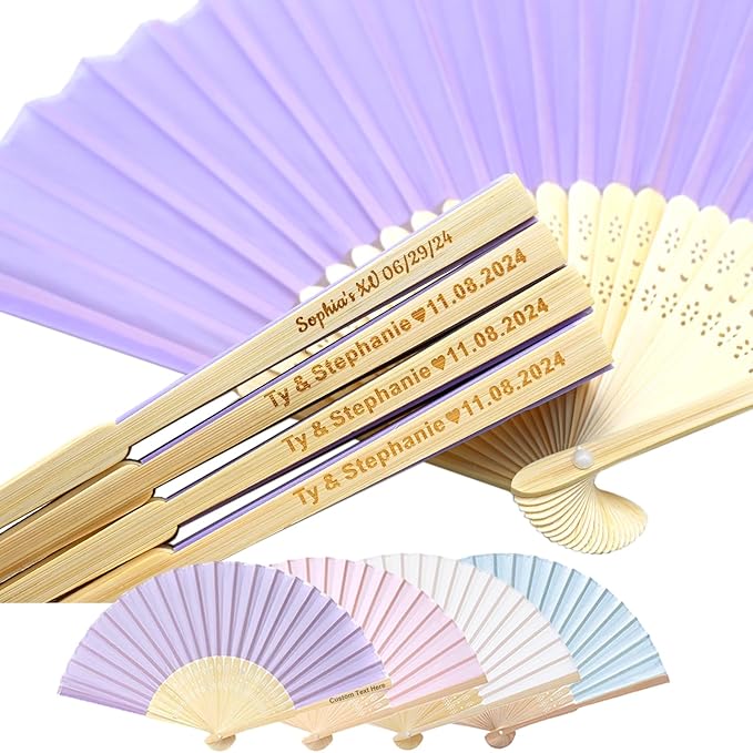 30pcs Personalized Purple Folded Hand Fans, Custom Folding Hand Fans for Wedding Guests, Wedding Gift Party Favors Church Fans Handheld, Birthday Party Supplies Bridal Shower Gifts