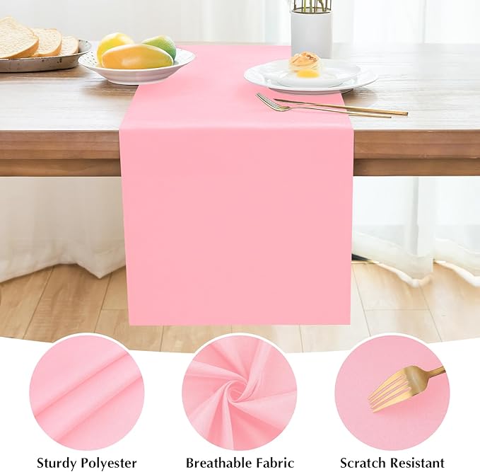2 Pack Pink Long Table Runner 12 x 108 Inch Solid Color Farmhouse Runners Coffee Table Dresser for Daily Party Home Decoration