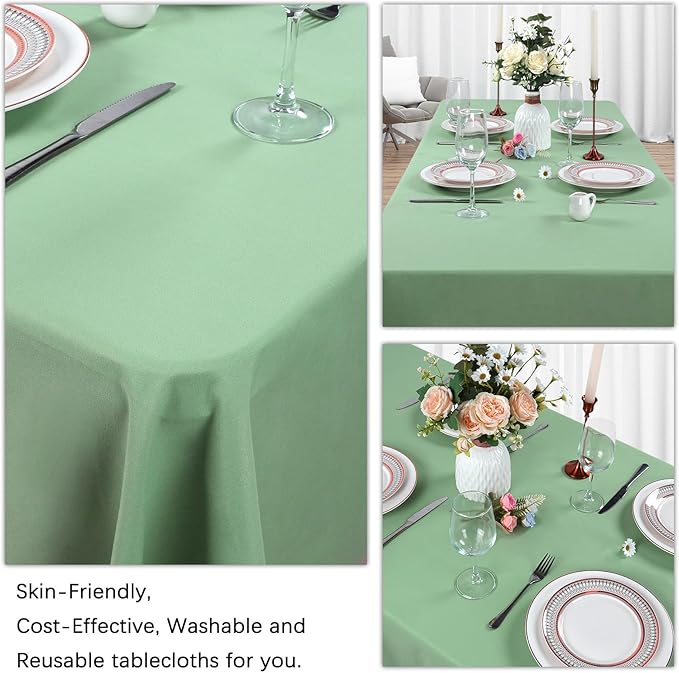 8 Pack Sage Green Tablecloth 60 x 126 Inch Rectangular Tablecloths for 8 Foot Rectangle Tables, Wrinkle Resistant Green Table Cloth Washable Polyester Fabric Table Covers for Party Wedding Banquet