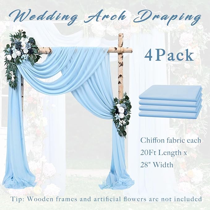 Wedding Arch Drape Fabric, 4 Panels, 20 Ft, Baby Blue Chiffon