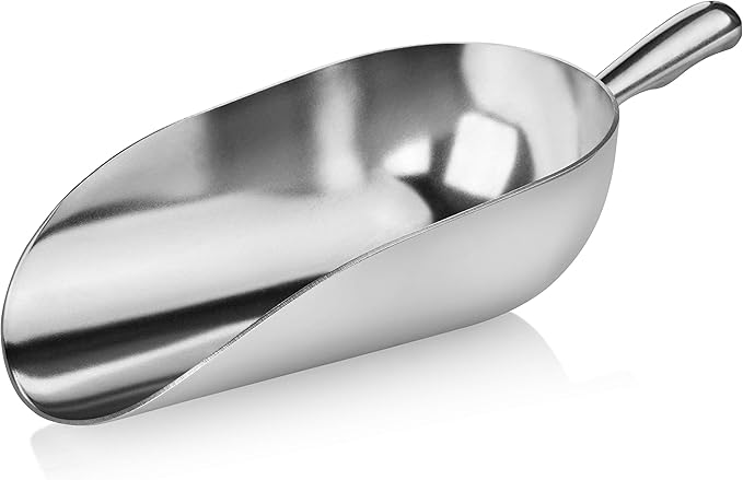 New Star Foodservice 34608 One-Piece Cast Aluminum Round Bottom Bar Ice Flour Utility Scoop, 85-Ounce, Silver (Hand Wash Only)
