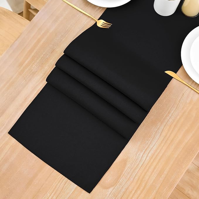 2 Pack Black Small Short Table Runner 12 x 48 Inch Solid Color Runners Coffee Table Dresser for Daily Party Home Decoration