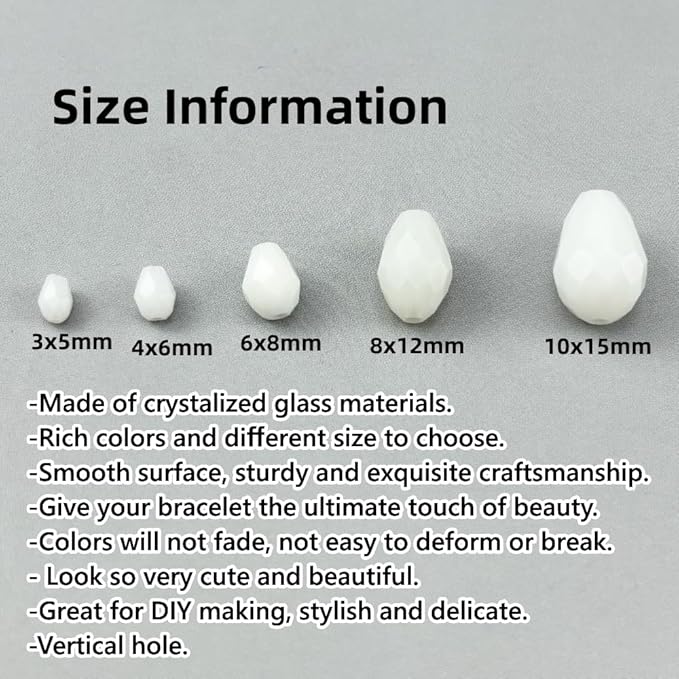 150pcs 4x6mm Teardrop Crystal Glass Beads for Jewelry Making, Faceted Vertical Hole Teardrop Glass Spacer Beads for Wind Chimes Bracelet Earring Necklace DIY Craft(White)
