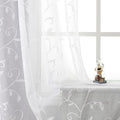 VISIONTEX White Sheer Voile Curtains, Decorative White Embroidery Faux Linen Rod Pocket Window Drapes for Home Kitchen, Living Room and Bedroom 54 x 108 Inch, Set of 2 Curtain Panels