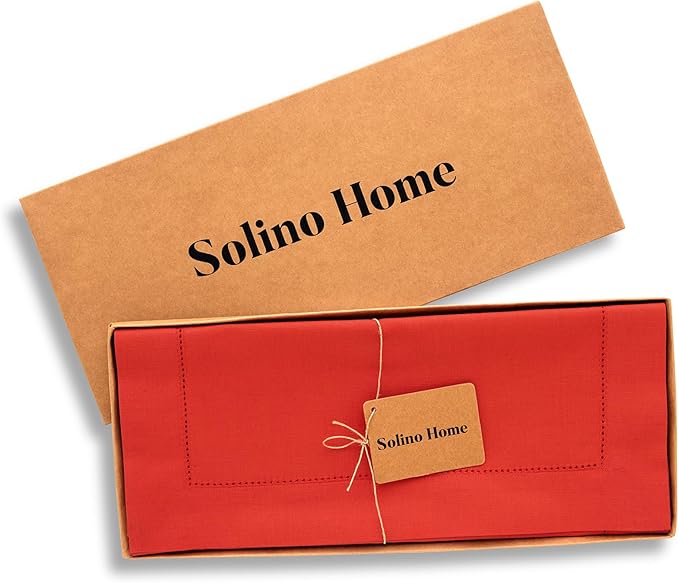 Solino Home Cotton Linen Table Runner 36 Inches - Poppy Red Hemstitch Table Runner 14 x 36 Inch Ideal for Dresser and Coffee Tables - Halloween