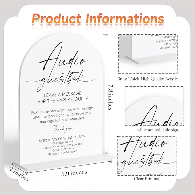 Decorative Sign Plaque, 6x8 Inch White Arch Acrylic with Base