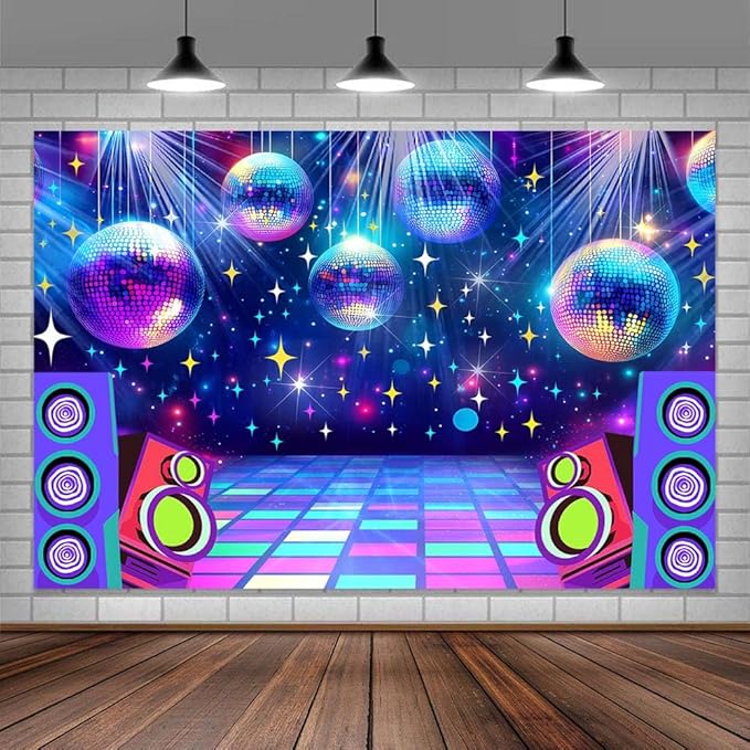 Dance Party Backdrop Retro 80s 90s Theme Stage Dance Ball Music Birthday Party Decoration DJ Photography Background 10 x 8 ft for Baby Shower Picture Photo Shoot Polyester Fabric,Multi1