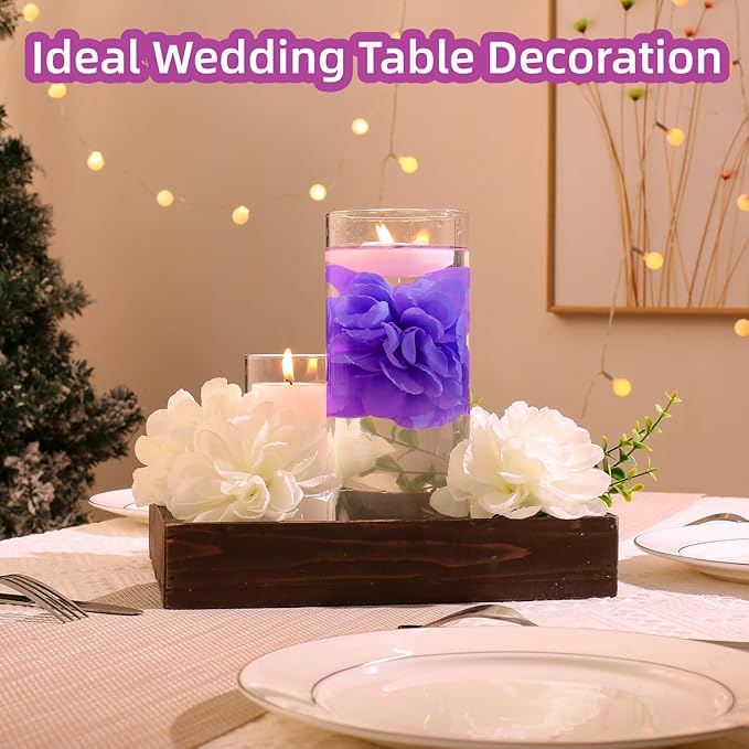 Vase Fillers: 24 Purple Floating Flowers and White Floating Candles