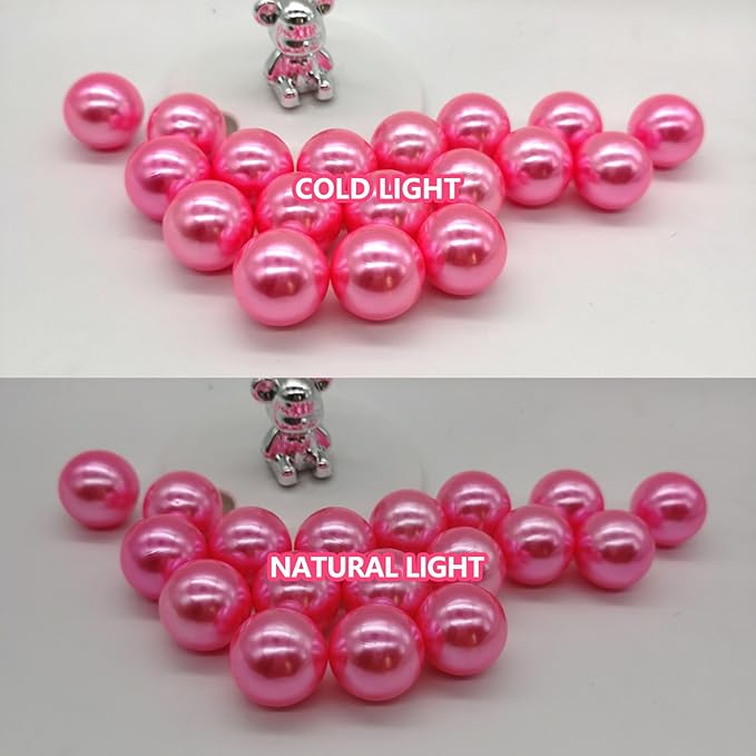 Vase Fillers: 100 Fuchsia Plastic Pearl Beads in 3 Sizes, No Hole