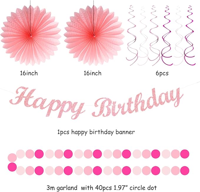 Tissue Pom Poms Pink Birthday Party Decorations Kit, 21 Pieces