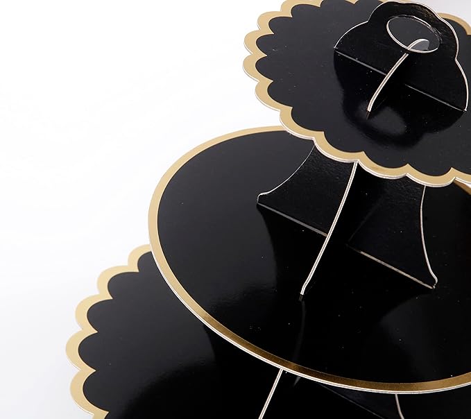 3-Tier Cupcake Stand, Lace Trim Cake Stand Holder, Tiered DIY Cupcake Stand Tower for Dessert Table Displays, Birthday Theme Party Favors Decoration, Floral Tea Party, 12" W x 12.8" H, Black