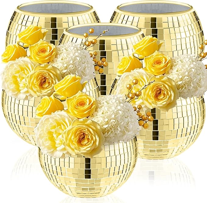 Disco Ball Glass Vases Set of 6, 5 x 6 Inch Party Centerpieces
