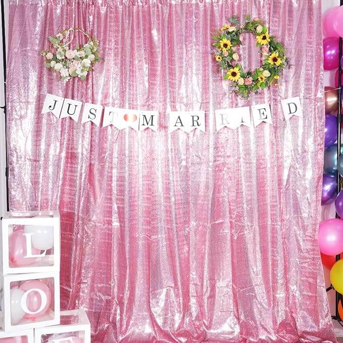 Poise3EHome 6Ft x 6Ft Fuchsia Pink Sequin Backdrop, Glitter Thick Satin Sequin Background Drapes, Sequence Backdrop for Wedding Party Holiday Festival Decor