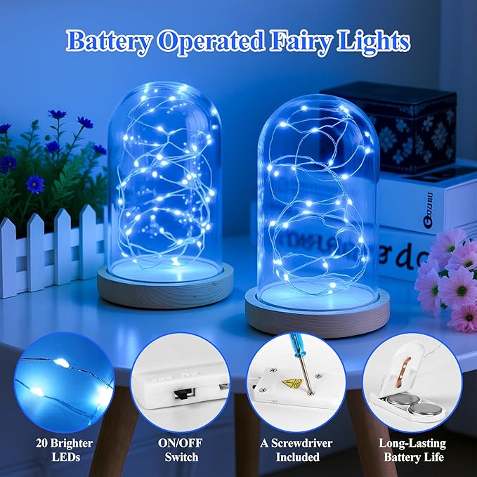 Lakumu 12 Pack Fairy Lights Battery Operated -7FT 20LED String Lights Silver Wire Firefly Starry Lights for DIY Christmas Decorations Mason Jar Wedding Party Centerpiece Table Decor, Blue