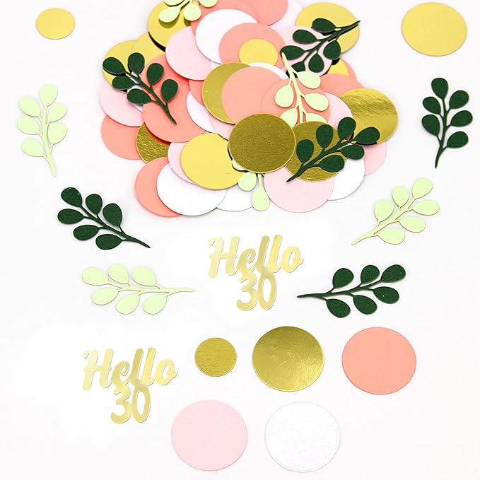 300PC 30TH Birthday Confetti for Table Pink and Sage Green Happy 30TH Birthday Decorations for Her Dots Hello 30 Confetti Scatters Thirty Party Decor Supplies