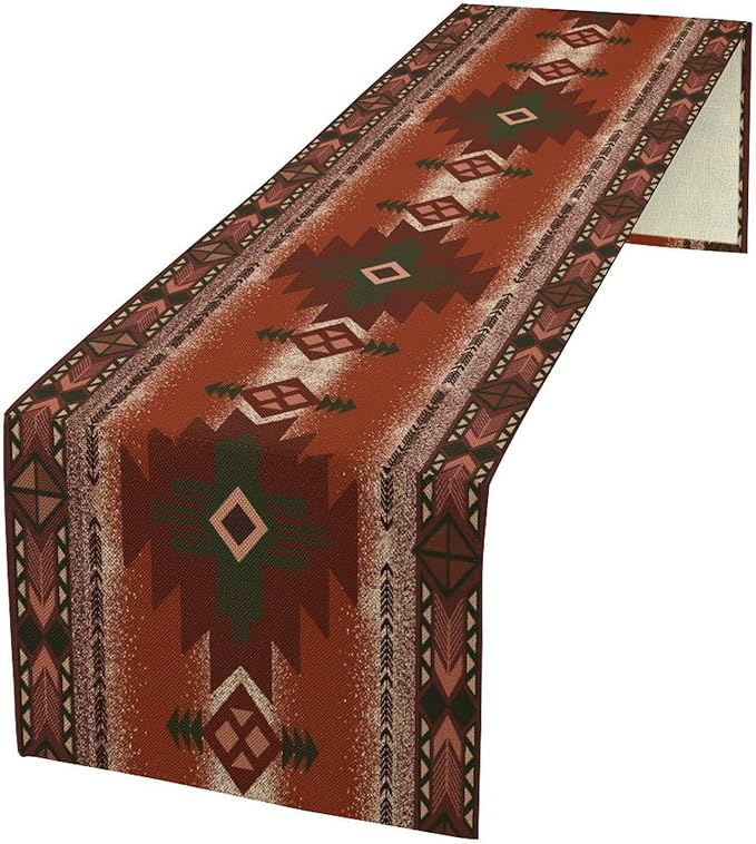 Aztec Table Runner Southwestern Ethnic Style Geometric Navajo Tribe Abstract Pattern Vintage Rustic Table Dinner Table Runner 13x70 Inch