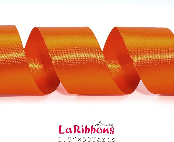 LaRibbons Orange Satin Ribbon 1 1/2 Inch 50 Yards Luxury Double Faced Russet Orange Silk Ribbon for Flower Bouquet Crafts Gift Wrapping Wedding Fall Decoration