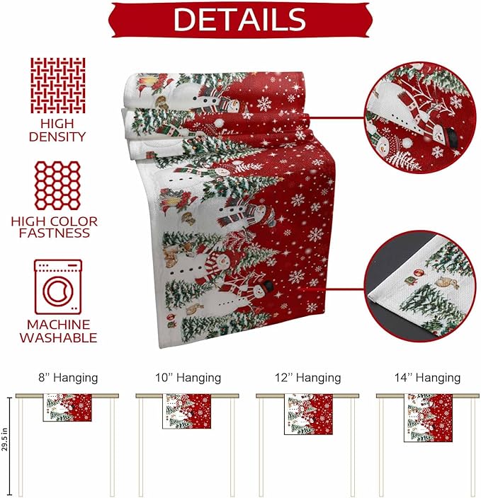 Christmas Snowman Cotton Linen Table Runner for Dining Kitchen, Xmas Tree White Snowflakes Winter Wedding Outdoor Party Tablerunners Decoration, Dresser Scarf Coffee Tablecloth Runners 13x70 Inches