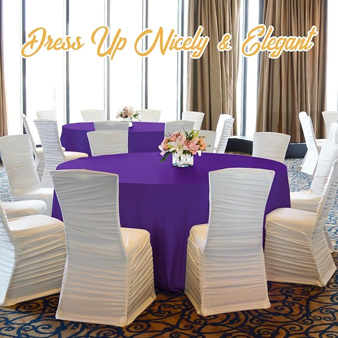 Tablecloths, Round 132 Inch Purple Polyester, Pack of 4