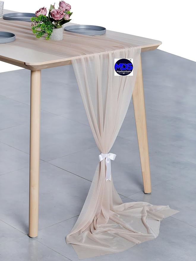 MDS Halloween Chiffon Table Runner - 25 Pack, 29 x 170 Inches, 14ft Each - Sheer Spooky Table Runners for Haunted House Parties, Trick-or-Treat Tables, Witchy Décor, Wedding & Events - Nude