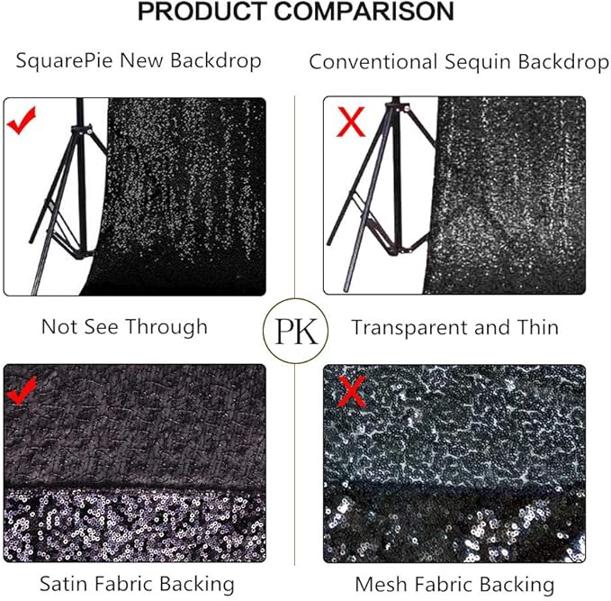 SquarePie Sequin Backdrop Less Transparent Background Sparkly Curtain for Wedding Halloween Party 8FT x 8FT Black