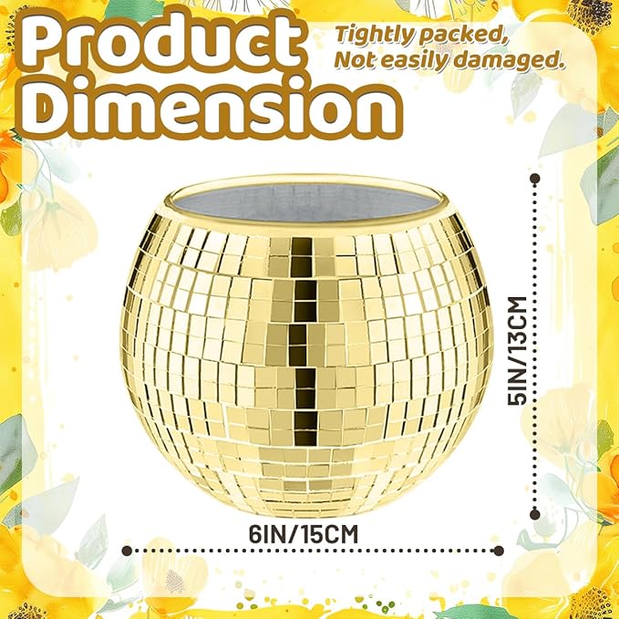 Disco Ball Glass Vases Set of 6, 5 x 6 Inch Party Centerpieces