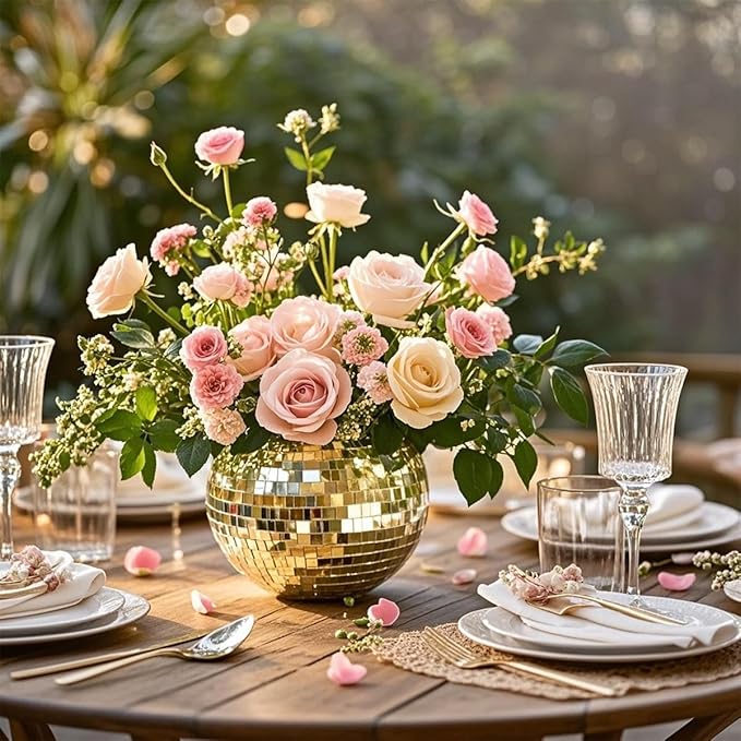 Disco Ball Glass Vases Set of 6, 5 x 6 Inch Party Centerpieces