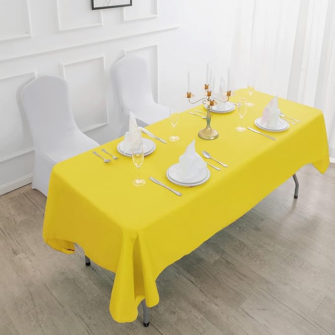 Rectangle Tablecloth 90x156 inch Washable Polyester Fabric Table Cloth for Wedding Party Dining Banquet Decoration（90x156, Yellow）