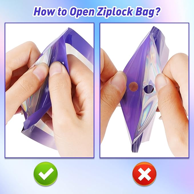 Funfery 100 Pack Gradient Holographic Bags,Resealable Bags with Zipper,Clear Window Packaging Pouch,Foil Bag for Food Storage,Sample Jewelry Baggies(3×4.7In,Purple Pink)