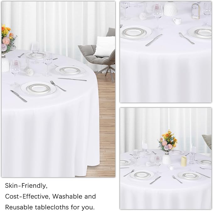12 Pack White Round Tablecloth 90 Inch White Table Cloth Stain and Wrinkle Resistant Round White Tablecloths Reusable and Washable Polyester Fabric Table Covers for Buffet Wedding Party and Banquet