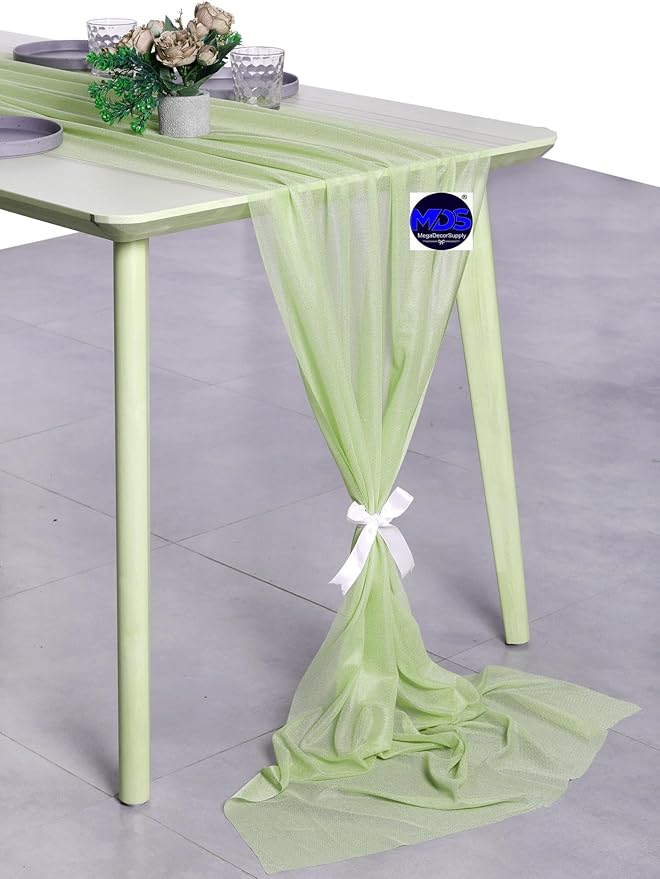 MDS Halloween Chiffon Table Runner - 15 Pack, 29 x 120 Inches, 10ft Each - Sheer Spooky Table Runners for Haunted House Parties, Trick-or-Treat Tables, Witchy Décor, Wedding & Events - Sage Green
