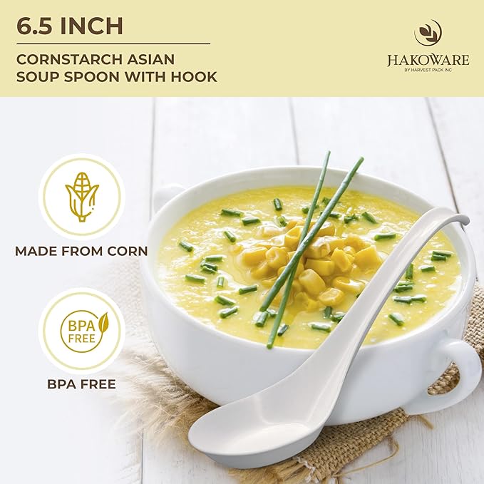 Disposable Soup Spoons with Hook, 600 Count, Ivory Cornstarch PLA