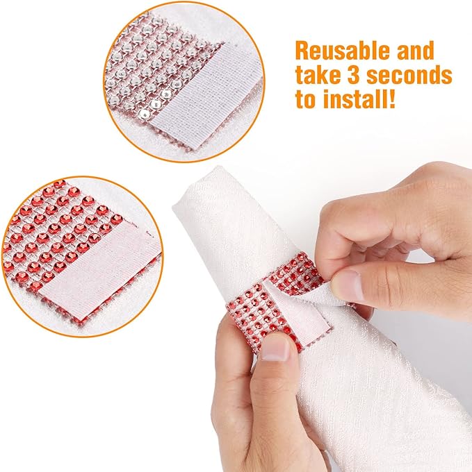 Red Napking Rings Holder Set of 150pcs,Diamond Crystal Napkin Rings Bulk Adornment for Wedding Reception, Dinner, Place Settings, Holiday Parties or DIY Decoration (150,Red)