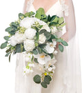 Ling's moment White Bridal Bouquet Cascading, White Wedding Bouquets for Bride, 13 Inch Ivory Bride Bouquets for Wedding Artificial Flowers Bouquets