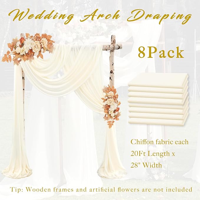 Wedding Arch Drape Fabric, Ivory Sheer Chiffon, 8 Panels 20 Ft x 28 In