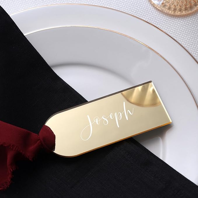 UNIQOOO 20 Pcs Mirror Gold Acrylic Place Cards, 3.9x1.6 inches DIY Blank Hanging Tags, Perfect for Wedding Table Decor, Birthday, Centerpiece, Decoration, Party, Anniversary, Event