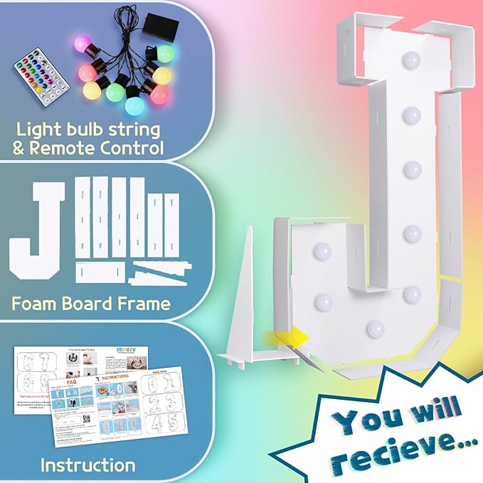 Party Decorations: Light Up Marquee Letter J with Remote Control and Timer