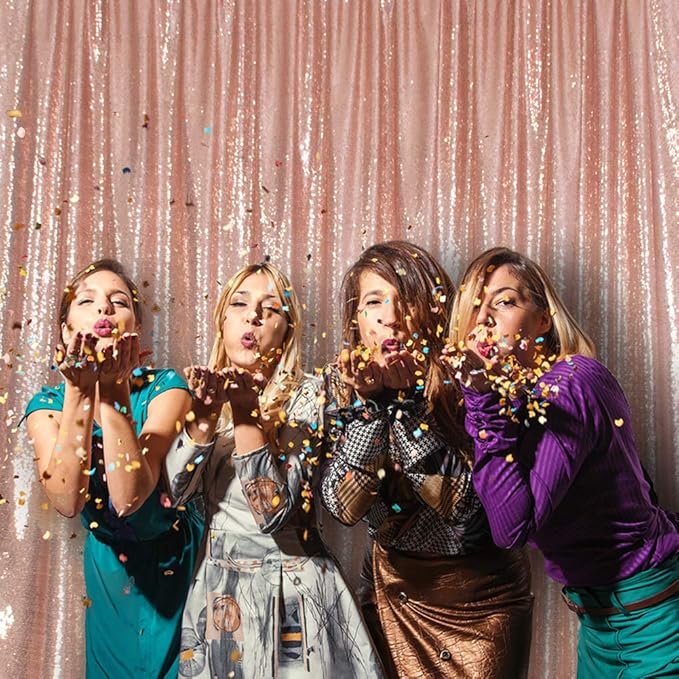 SquarePie Sequin Backdrop Non-Transparent Background Sparkly Curtain for Wedding Party 4FT x 7FT Rose Gold